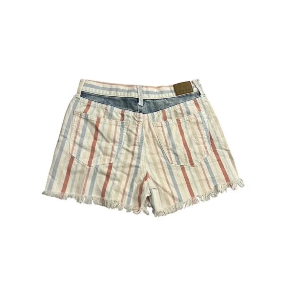 American Eagle Denim Shorts Womens 2 Multicolor Striped‎ Frayed Hem High Rise